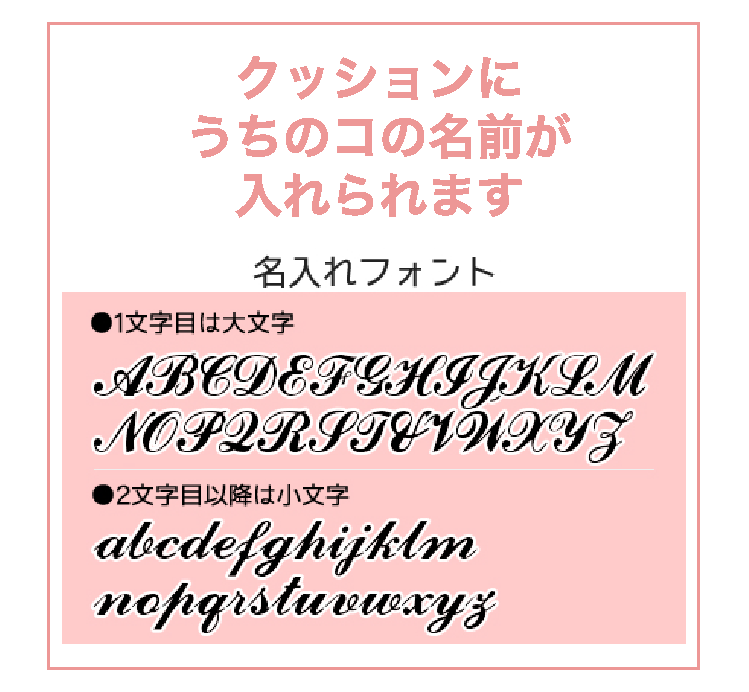 クッションにうちのコの名前が入れられます